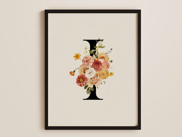 Boho Monogram Art with Watercolor Flowers - Custom Initial for Baby, Nursery, Girl Room, College Dorm, Bridal, Wedding (Physical Poster) 1586292218