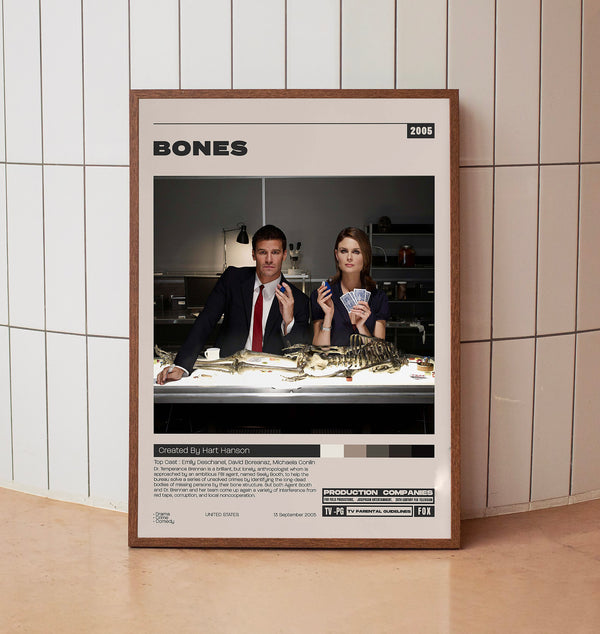 Bones Poster, Hart Hanson, Minimalist Tv Series, Vintage Retro Art Print, Tv Series Poster, Film Poster