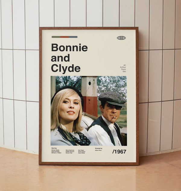 Bonnie and Clyde Movie Poster - Warren Beatty Faye Dunaway - Vintage Minimalist Midcentury Wall Art Print 1562593868
