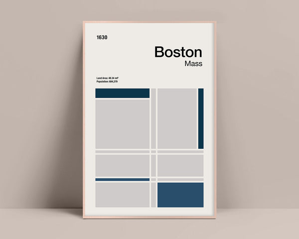 Boston Print, Boston Travel Poster, Boston Minimalist Print, Mid-Century Design, Abstract Wall Art, Geometric Print, Abstract Color Print 607344084