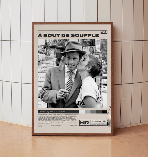 Breathless Poster, A bout de souffle, Minimalist Movie Poster, Vintage Retro Art Movie Poster