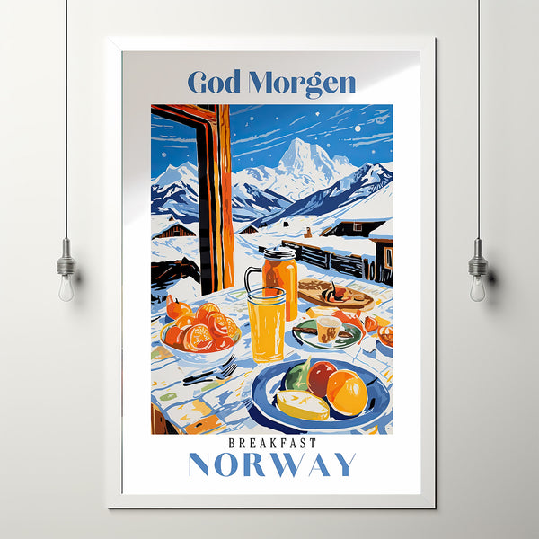 Brunch Art Print, Fruit Illustration, Breakfast Art Print, Watercolor Brunch, Norway Travel poster, Skiing Poster, Mountain Print, Ski Print