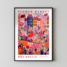 Brussels Flower Market Print, Belgium Travel Art, Botanical Wall Art, Red, Housewarming Gift, Wedding Gift, Gift For Women, Christmas Gift