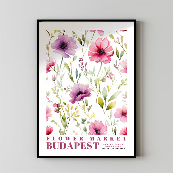 Budapest Flower Market Poster, Pink Wall Art, Christmas Gift For mom, Retro Flower Prints, Floral Illustration, Botanical Wall Art, Red Rose