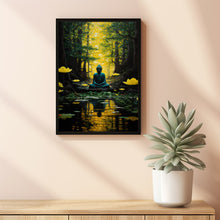 Meditative Wall Art Decor - Spiritual Boho Hippie Poster with Enchanted Forest River and Buddha | Whimsical Eastern Yoga Zen Art Print