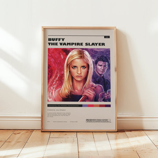 Buffy The Vampire Slayer Poster, Buffy Summers Wall Art, Minimalist Wall Decor, Mid Century Decor, Framed Options, Gift for Fans 1738290384