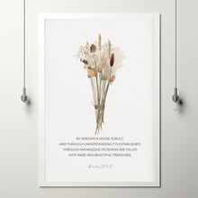 By Wisdom a House is Built Proverbs 2434 Floral Christian Scripture Wall Art, Watercolor Wildflower Bible Verse Wall Art Poster