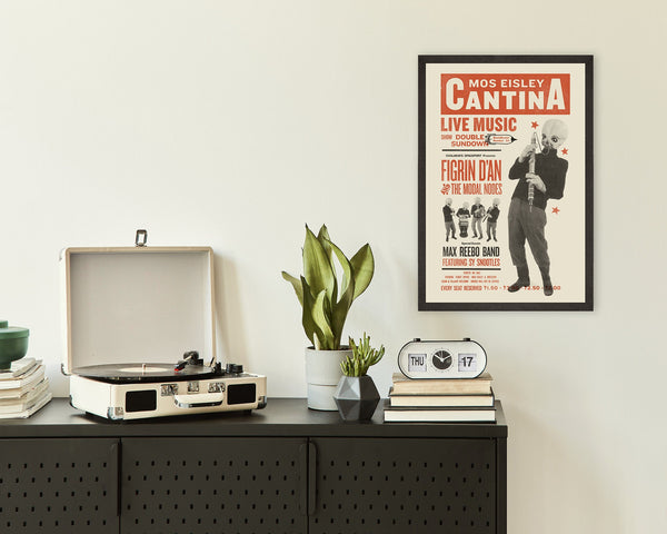CANTINA BAND, Mos Eisley, Figrin D'an, Star Wars Inspired, Poster, Art Print - Vintage, Woodblock, Letterpress, Music, Red 1725930315