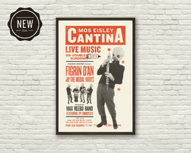 CANTINA BAND, Mos Eisley, Figrin D'an, Star Wars Inspired, Poster, Art Print - Vintage, Woodblock, Letterpress, Music, Red 1725930315