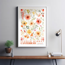 Canterbury Flower Market Print, Watercolor Retro Flower Illustration, Seamless Pattern, Beautiful Flowers, England Travel Art, Red Flowers