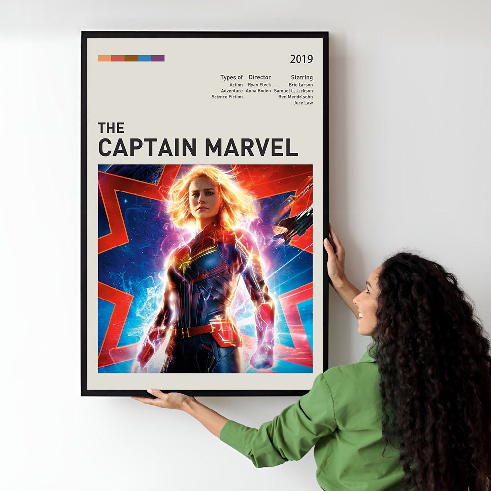 Captain Marvel Movie Poster Minimalist Midcentury Poster Wall Art Prin ...