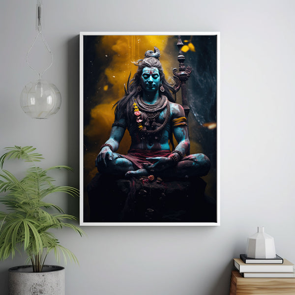 Shiva Wall Art - Exquisite Hindu God Illustration, Captivating Shiva Art Print, Spiritual Hindu Artwork, Majestic Shiva Poster for Home and Office Decor