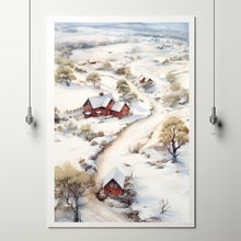 Charming Vintage Winter Village Painting | Classic Snowy Farmhouse Scene | Rustic Red Barn Home Decor | Ideal Christmas Gift for Art Lovers