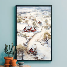 Charming Vintage Winter Village Painting | Classic Snowy Farmhouse Scene | Rustic Red Barn Home Decor | Ideal Christmas Gift for Art Lovers