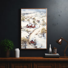 Charming Vintage Winter Village Painting | Classic Snowy Farmhouse Scene | Rustic Red Barn Home Decor | Ideal Christmas Gift for Art Lovers