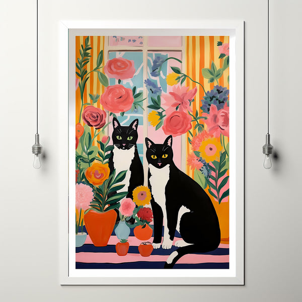 Cat Art, Brown Cat Decor, Cat Art Print, Cat Drawing, Cat Illustration, Cat Poster, Cat Wall Art, Cat Lover Gift, Cat Lady Gift, Flower Art