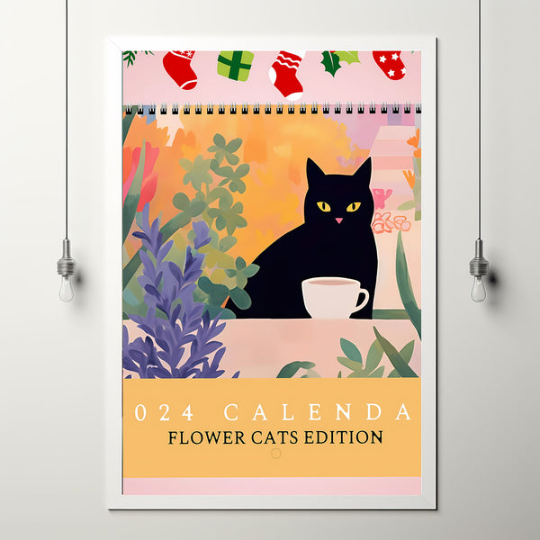 Cat Wall Calendar, Wall Calendar Art, 2024 Wall Calendar, 12 Month Calendar, Monthly Calendar, Illustrated Calendar, Christmas Gift 2