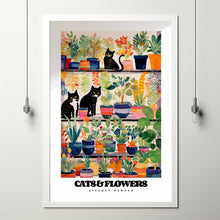 Cats In The Kitchen Poster, Kitchen Heroes, Funny Cats Print, Flowers and Cats, Black and White Cats, Cat Illustration Art, Cat Lover Gift