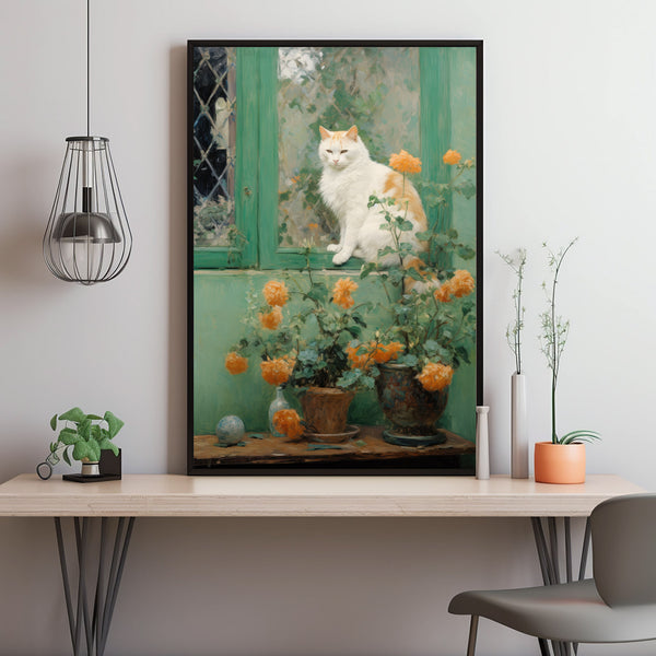 Cat and Flower Painting Poster - Charming Wall Art | Perfect Gift for Cat and Nature Lovers
