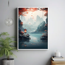 Chinese Poetry Long River Poster - Elegant Asian-Inspired Art, Tranquil River Scene with Calligraphy, Cultural Wall Decor