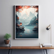 Chinese Poetry Long River Poster - Elegant Asian-Inspired Art, Tranquil River Scene with Calligraphy, Cultural Wall Decor