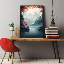 Chinese Poetry Long River Poster - Elegant Asian-Inspired Art, Tranquil River Scene with Calligraphy, Cultural Wall Decor