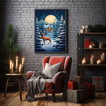 Christmas Background with Trees, Deer, and House Poster - Ideal Gift for the Holiday Season