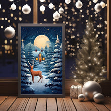 Christmas Background with Trees, Deer, and House Poster - Ideal Gift for the Holiday Season