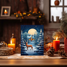 Christmas Background with Trees, Deer, and House Poster - Ideal Gift for the Holiday Season