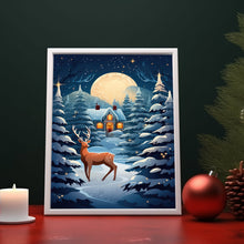 Christmas Background with Trees, Deer, and House Poster - Ideal Gift for the Holiday Season