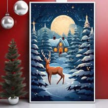 Christmas Background with Trees, Deer, and House Poster - Ideal Gift for the Holiday Season