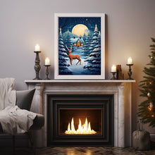 Christmas Background with Trees, Deer, and House Poster - Ideal Gift for the Holiday Season