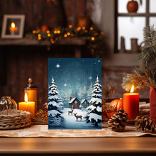 Christmas Background with Trees, Deer, and House Poster - Ideal Gift for the Holiday Season