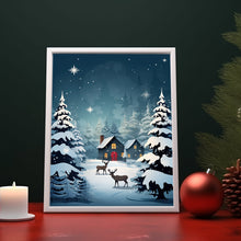 Christmas Background with Trees, Deer, and House Poster - Ideal Gift for the Holiday Season