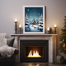 Christmas Background with Trees, Deer, and House Poster - Ideal Gift for the Holiday Season