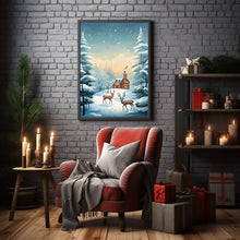 Christmas Background with Trees, Deer, and House Poster - Ideal Gift for the Holiday Season