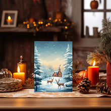 Christmas Background with Trees, Deer, and House Poster - Ideal Gift for the Holiday Season