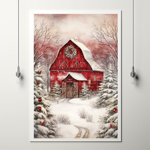 Rustic Farmhouse Wall Art | Iconic Red Barn Vintage Canvas Print | Country Farm Wall Decor | Available Framed or Unframed & Ready to Hang