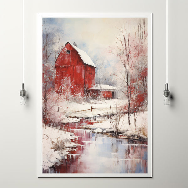 Charming Rustic Farmhouse Wall Art - Classic Red Barn Vintage Canvas Print - Idyllic Country Farm Decor - Choose Framed/Unframed Options