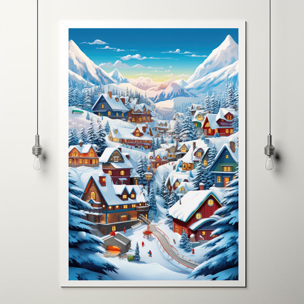 Enchanting Snow-Covered Village Art Print | Heartwarming Christmas Town Scene | Cozy Winter Folk Art Landscape | Ideal Holiday Decor Gif