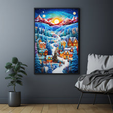 Snow-Covered Village Poster | Heartwarming Christmas Town Scene | Cozy Winter Folk Art Landscape | Ideal Holiday Decor Gif