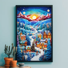 Snow-Covered Village Poster | Heartwarming Christmas Town Scene | Cozy Winter Folk Art Landscape | Ideal Holiday Decor Gif