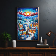 Snow-Covered Village Poster | Heartwarming Christmas Town Scene | Cozy Winter Folk Art Landscape | Ideal Holiday Decor Gif