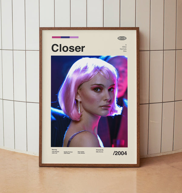 Closer 2004 Vintage Movie Poster - Natalie Portman Julia Roberts Jude Law  - Minimalist Midcentury Wall Art Print 1561100116