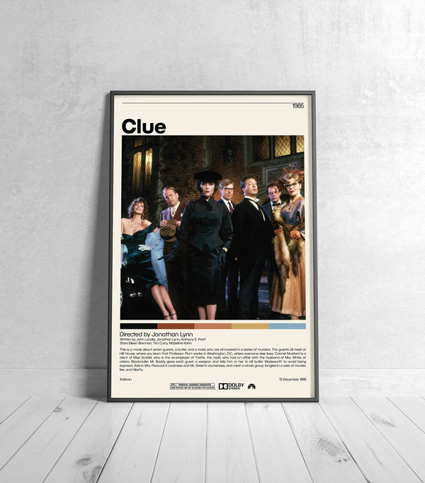 Clue Poster  Jonathan Lynn, Minimalist Movie Poster, Vintage Retro Art Print, Custom Poster, Wall Art Print, Home Decor 1216001588