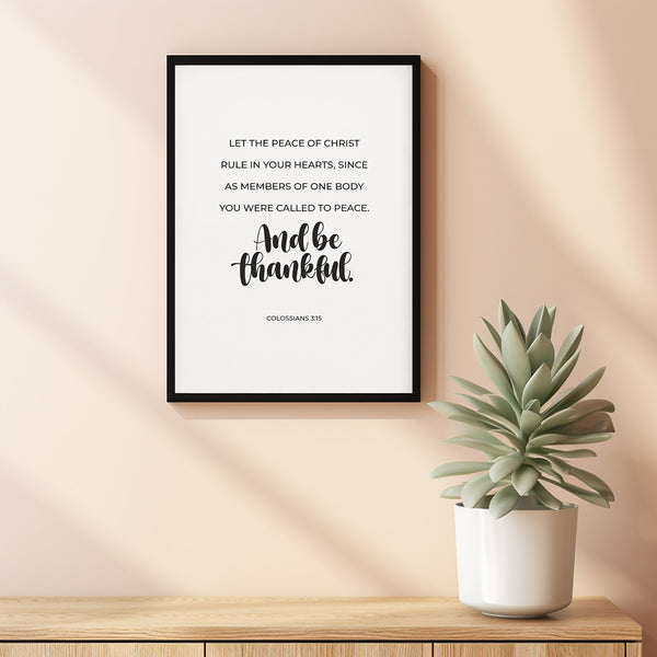 Colossians 315 Poster Scripture Wall Art, Minimalist Thankful Bible Verse Poster, Modern Typography Christian Wall Art Home Decor
