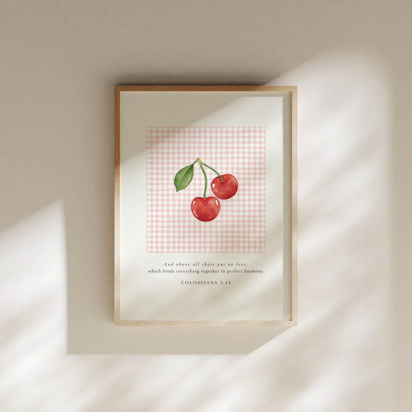 Colossians 314, Valentines Day Christian Gift, Love Bible Verse Print, Pink Cherries Bible Verse Poster, Valentine's Bible Verse Wall Art 1656250426