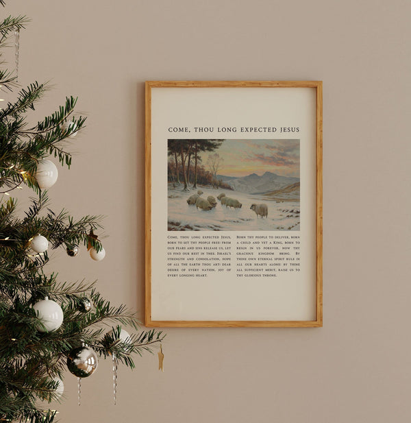 Come Thou Long Expected Jesus Poster Wall Art, Christmas Song Lyrics Print, Christian Hymn Wall Art, Vintage Christmas Art 1592335257