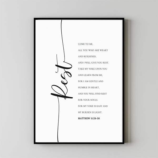 Come to me, I Will Give You Rest Print, Matthew 1128-30, Printable Bible Verse, Scripture Wall Art Decor for Christian Home