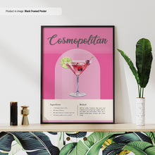 Cosmopolitan Recipe Poster  Classic Cocktail Recipes Poster  Cocktail Print  Cocktail Posters  Bar Cart Wall Art  Cosmopolitan Poster 1668389640